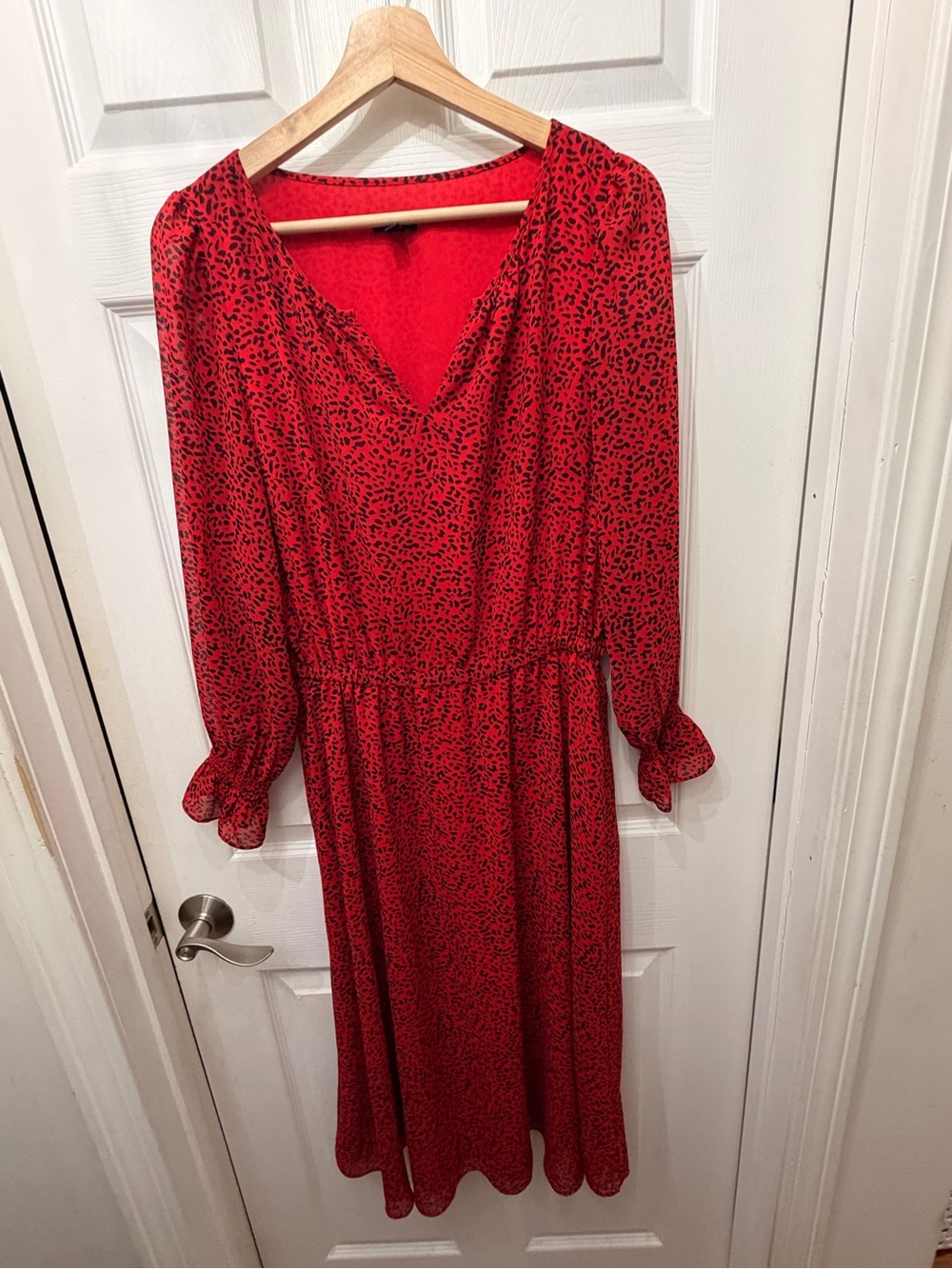 Talbots Red Midi Dress with Black Speckle Print
